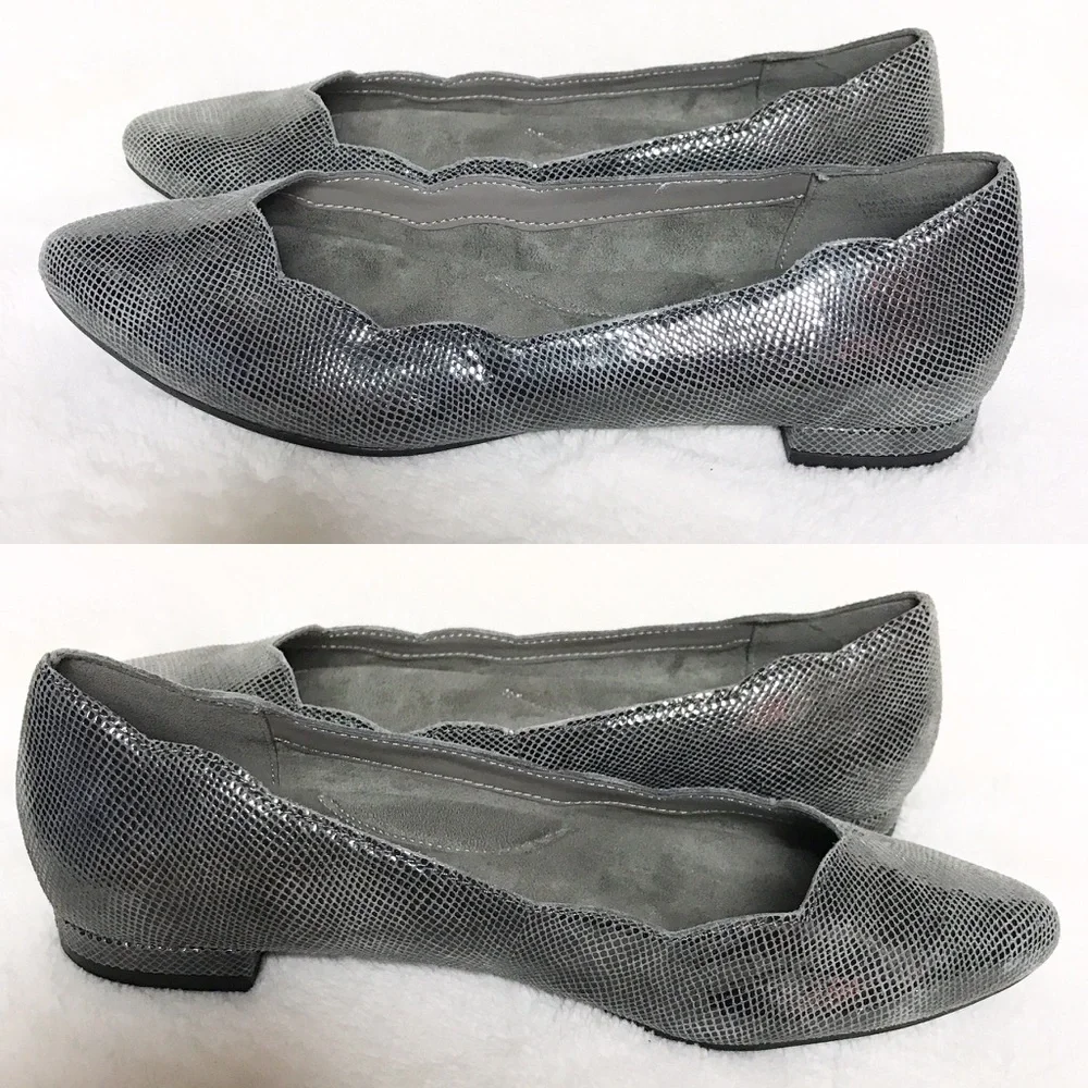 AEROSOLES Flower Girl Ballet Flat Comfort Shoes in Silver Metallic 6M